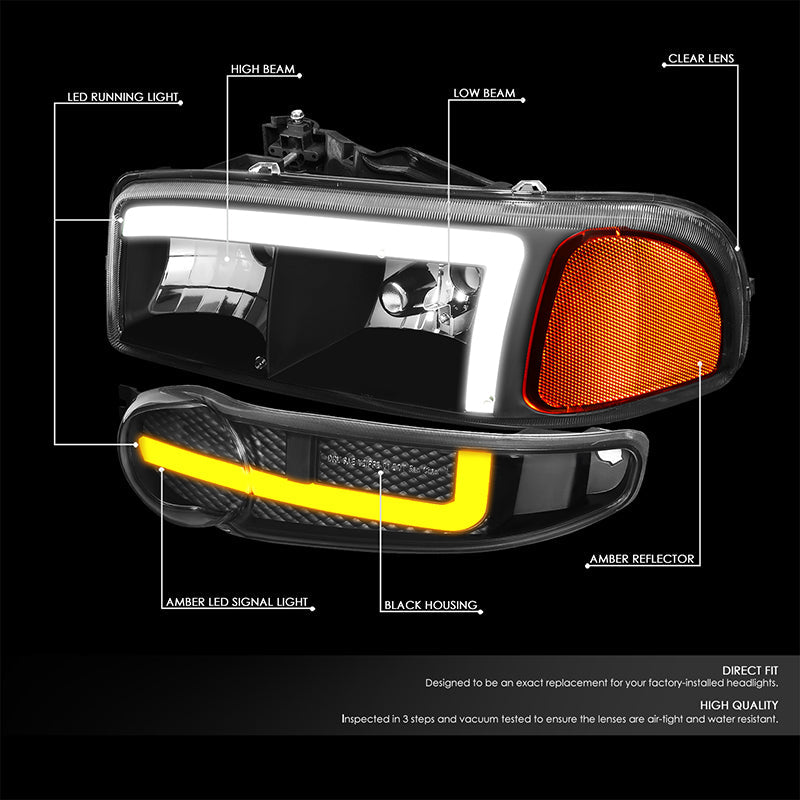 LED DRL Switchback Headlights<br>01-06 GMC Sierra 1500 Yukon Denali