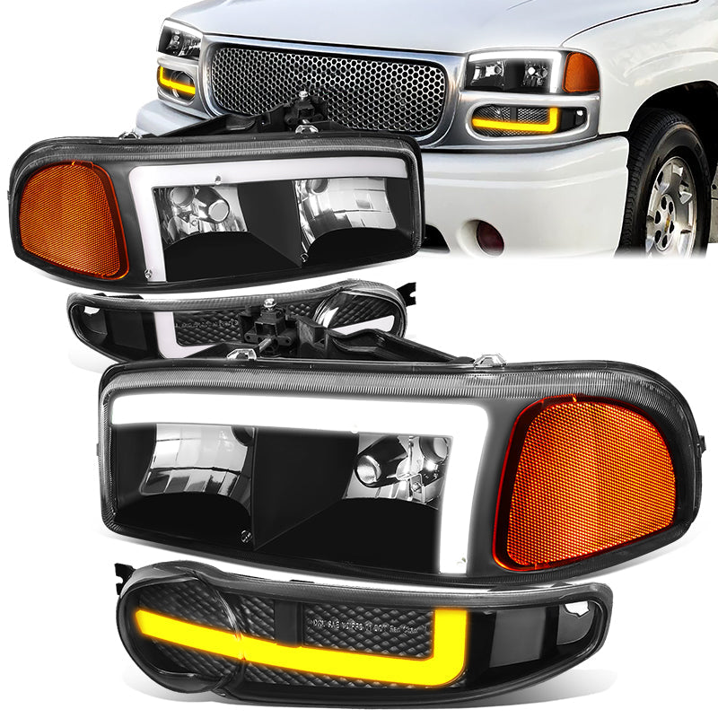 LED DRL Switchback Headlights<br>01-06 GMC Sierra 1500 Yukon Denali