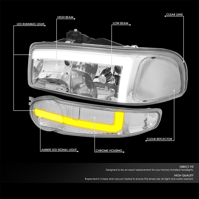 LED DRL Switchback Headlights<br>01-06 GMC Sierra 1500 Yukon Denali