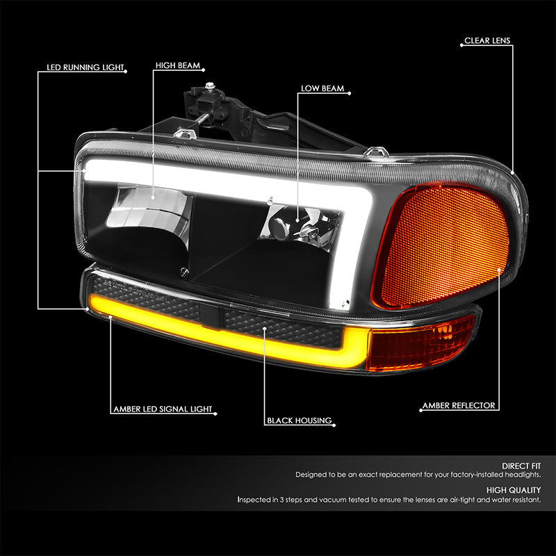 LED DRL Switchback Headlights<br>99-06 GMC Sierra 1500-3500 Yukon