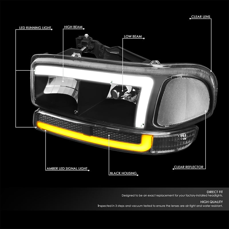 LED DRL Switchback Headlights<br>99-06 GMC Sierra 1500-3500 Yukon