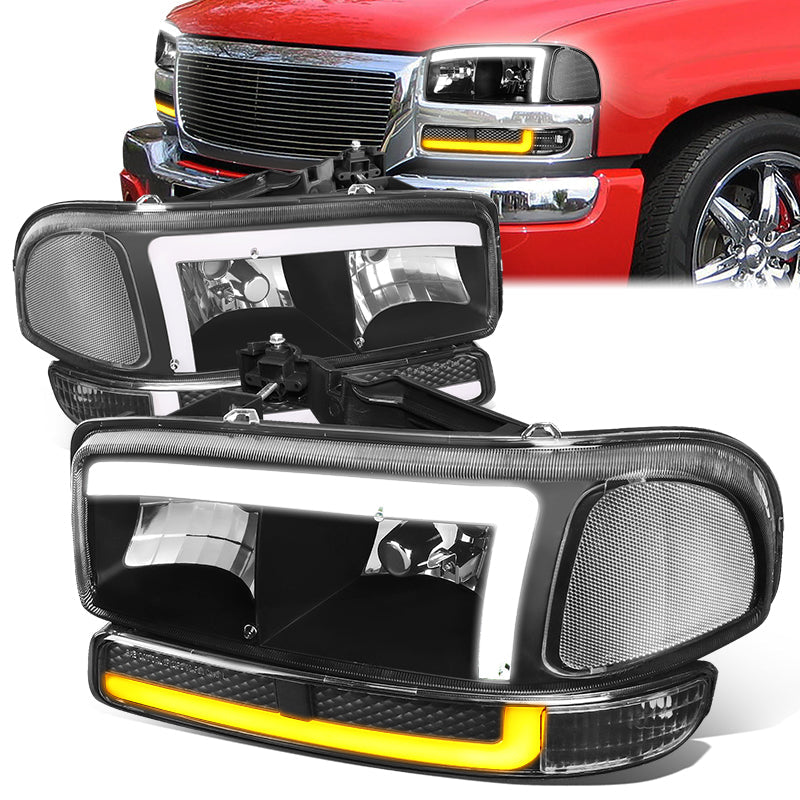 LED DRL Switchback Headlights<br>99-06 GMC Sierra 1500-3500 Yukon