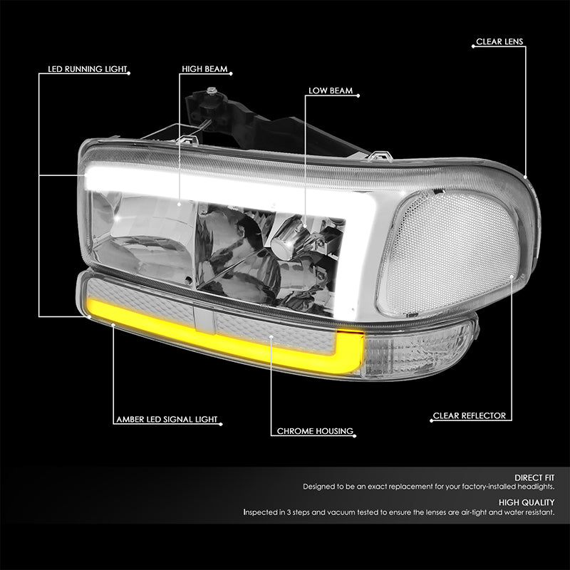 LED DRL Switchback Headlights<br>99-06 GMC Sierra 1500-3500 Yukon