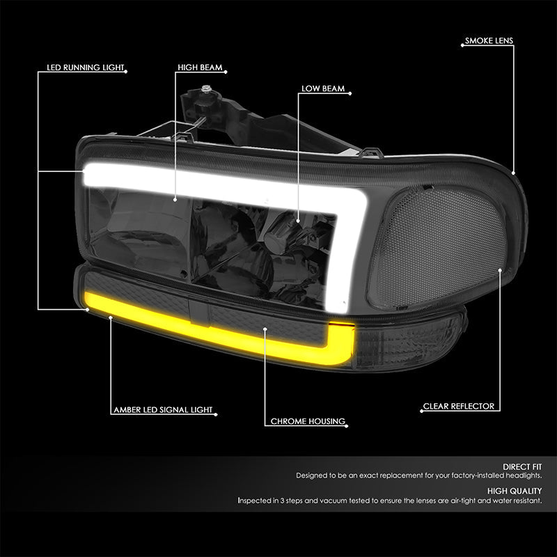 LED DRL Switchback Headlights<br>99-06 GMC Sierra 1500-3500 Yukon