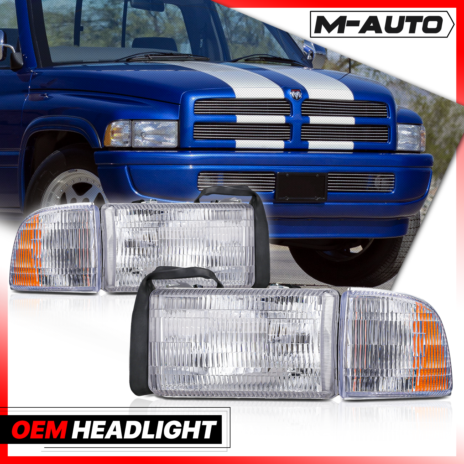 Factory Replacement Headlights <br>94-02 Dodge Ram Truck