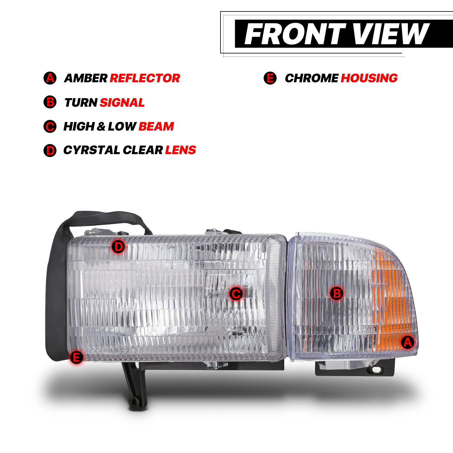 Factory Replacement Headlights w/LED Bulbs <br>94-02 Dodge Ram Truck