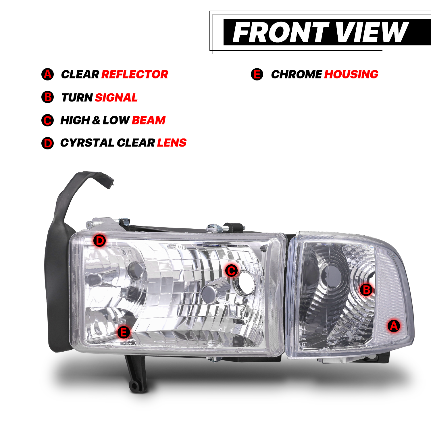 Pair Factory Style Headlights (Chrome) <br>94-02 Dodge Ram Truck