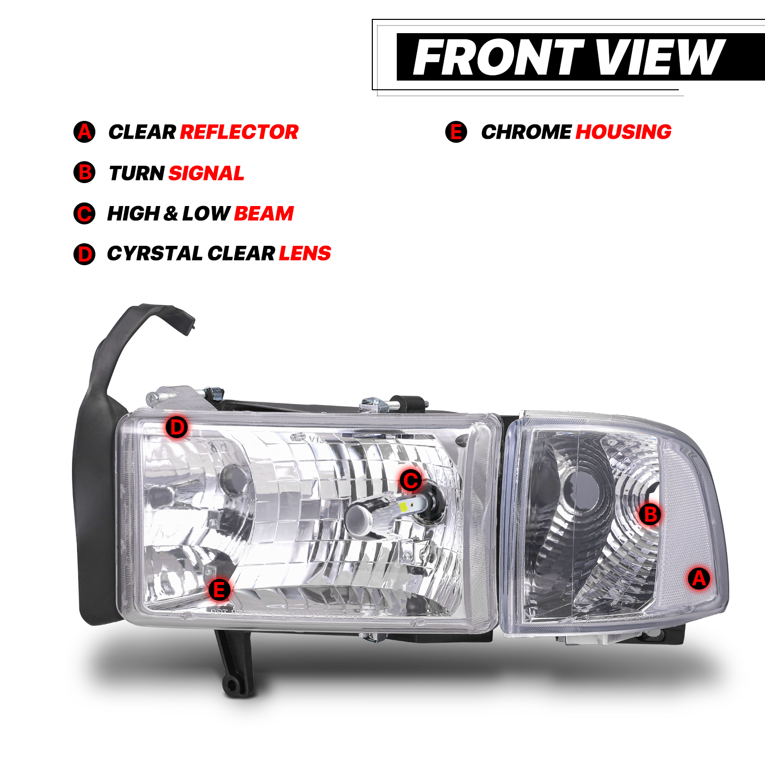 Pair Factory Style Headlights w/LED Bulbs (Chrome) <br>94-02 Dodge Ram Truck