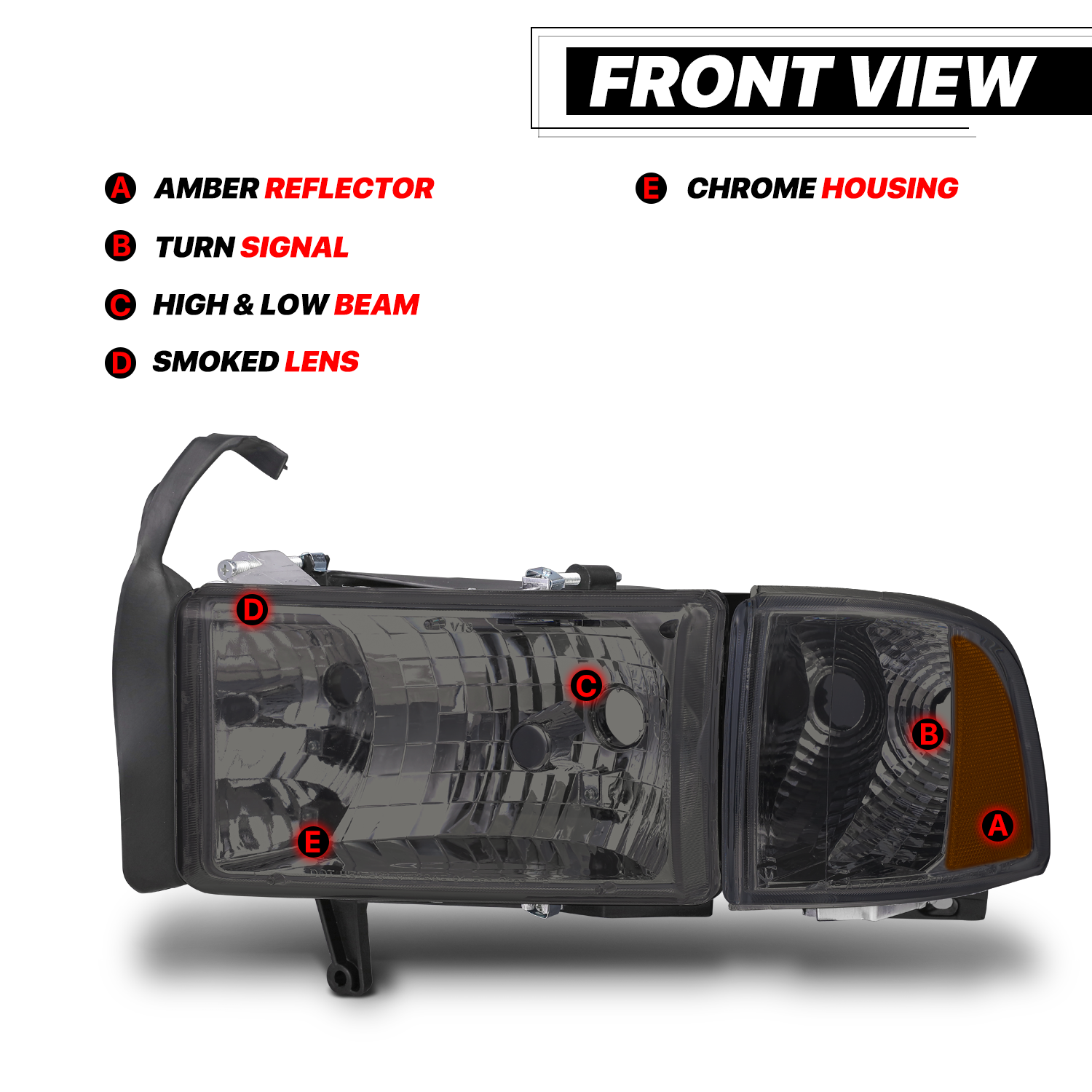 Pair Factory Style Headlights (Smoked) <br>94-02 Dodge Ram Truck