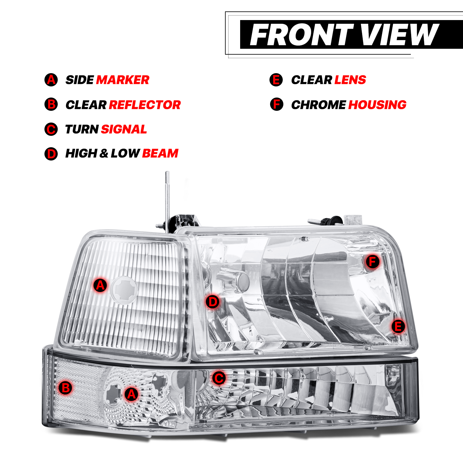 Factory Style Headlights (Chrome)<br>92-96 Ford F150 F250 Bronco