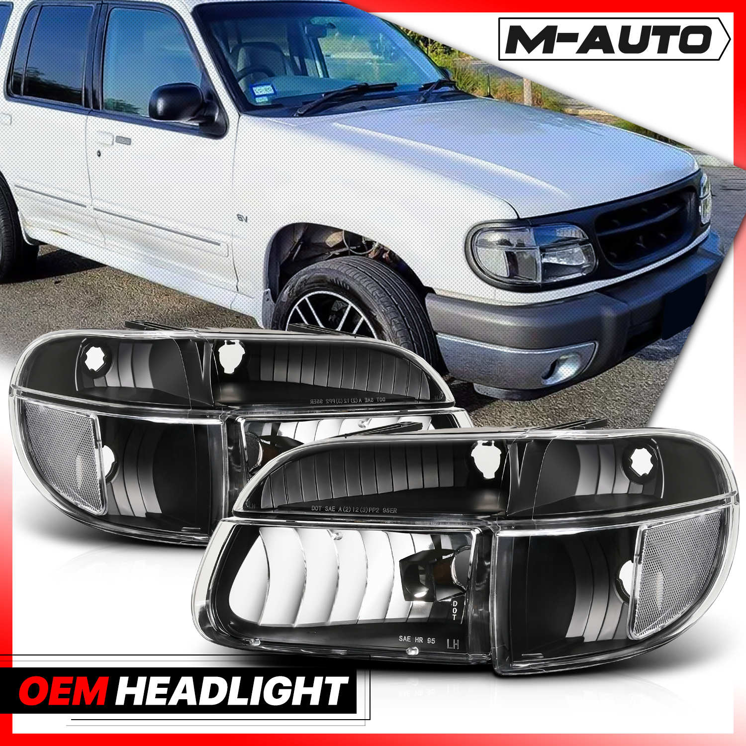 Factory Style Headlights (Black)<br>95-01 Ford Explorer, 1997 Mountaineer