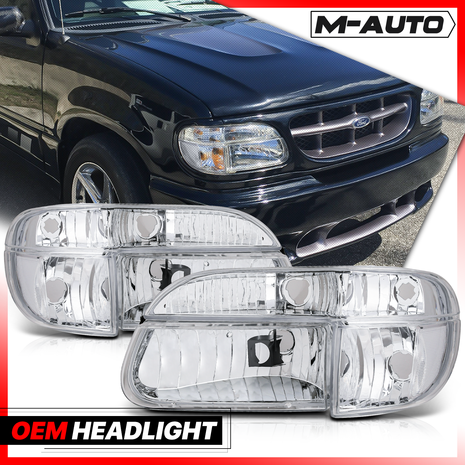 Factory Style Headlights (Chrome)<br>95-01 Ford Explorer, 1997 Mountaineer