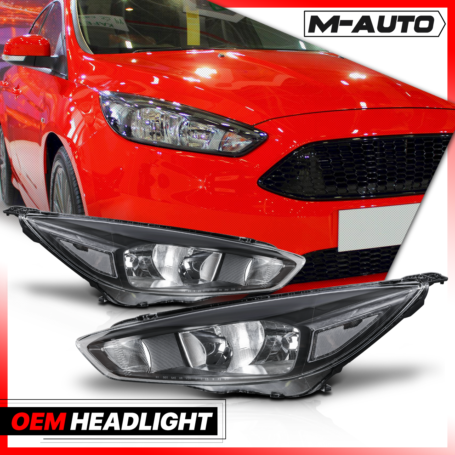 Factory Style Headlights (Black)<br>15-18 Ford Focus S, SE, SEL, Titanium