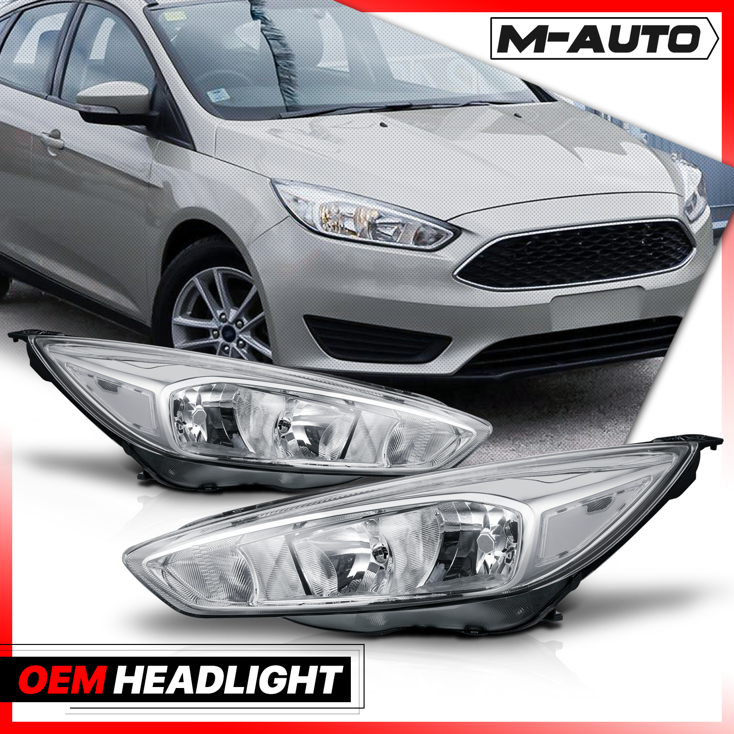 Factory Style Headlights (Chrome)<br>15-18 Ford Focus S, SE, SEL, Titanium