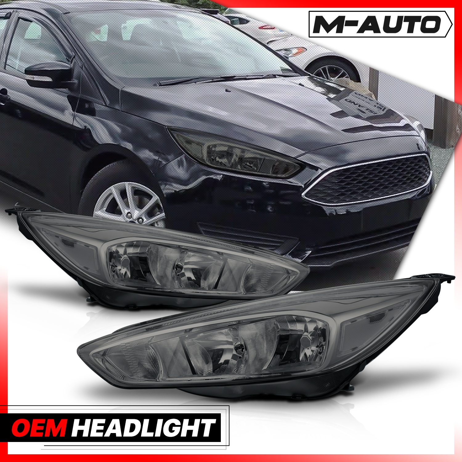 Factory Style Headlights (Smoked)<br>15-18 Ford Focus S, SE, SEL, Titanium