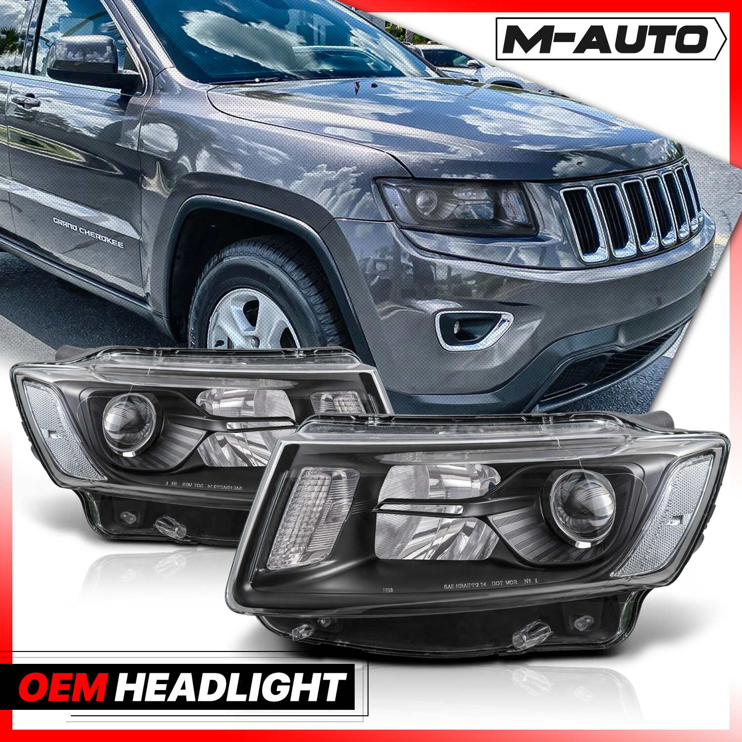 Projector Headlights (Black)<br>14-16 Jeep Grand Cherokee