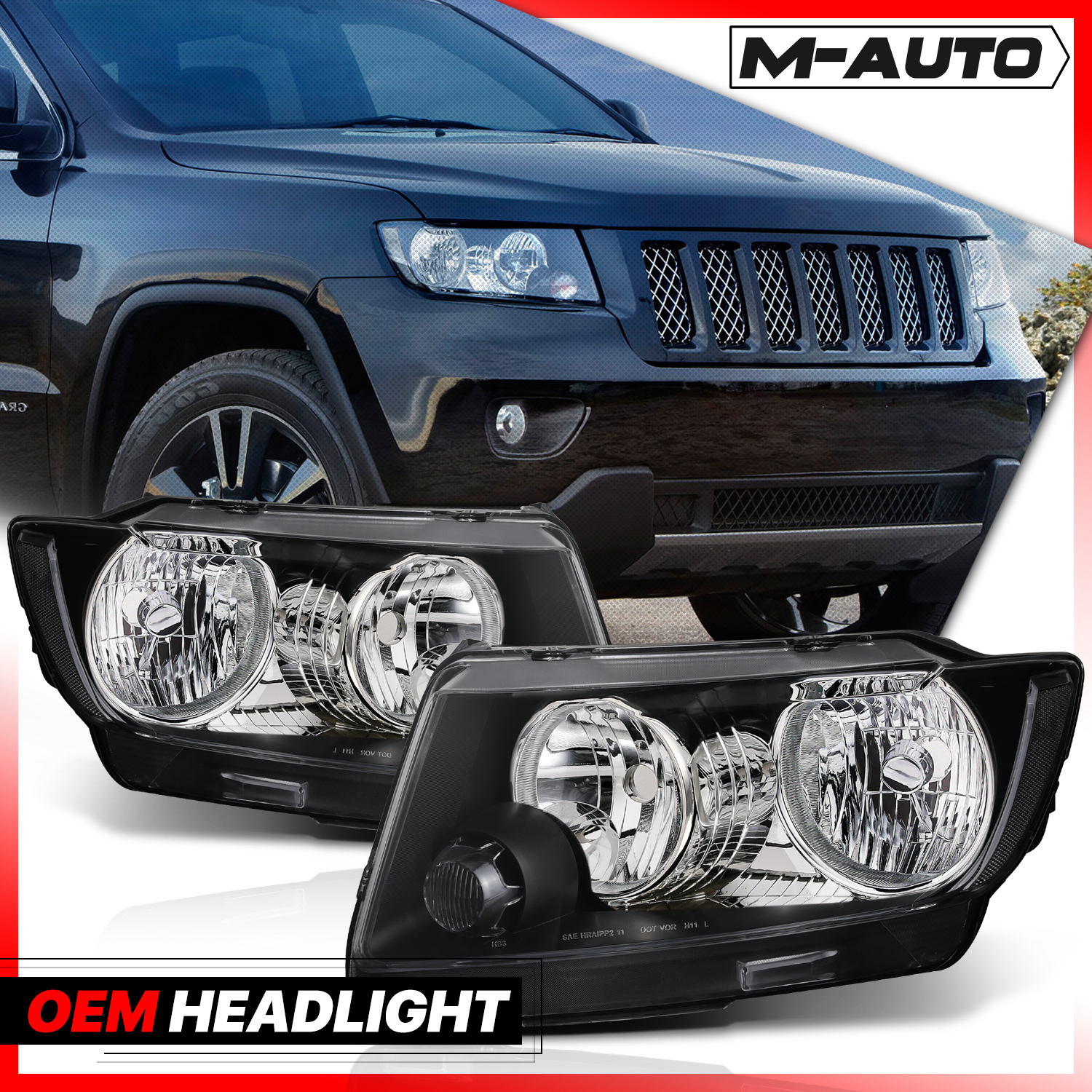 Factory Style Headlights (Black)<br>11-13 Jeep Grand Cherokee