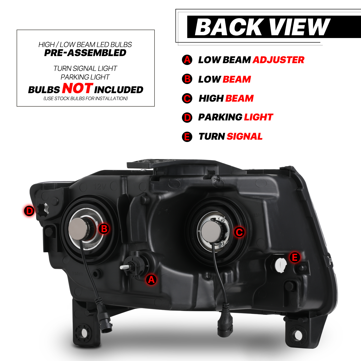 Factory Style Headlights w/LED Bulbs (Black)<br>11-13 Jeep Grand Cherokee