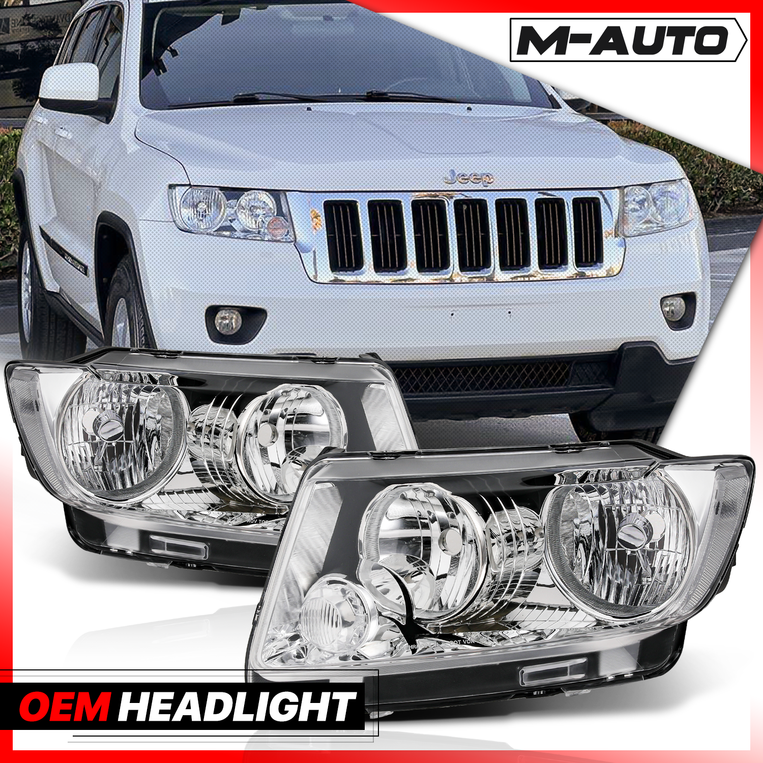 Factory Style Headlights (Chrome)<br>11-13 Jeep Grand Cherokee