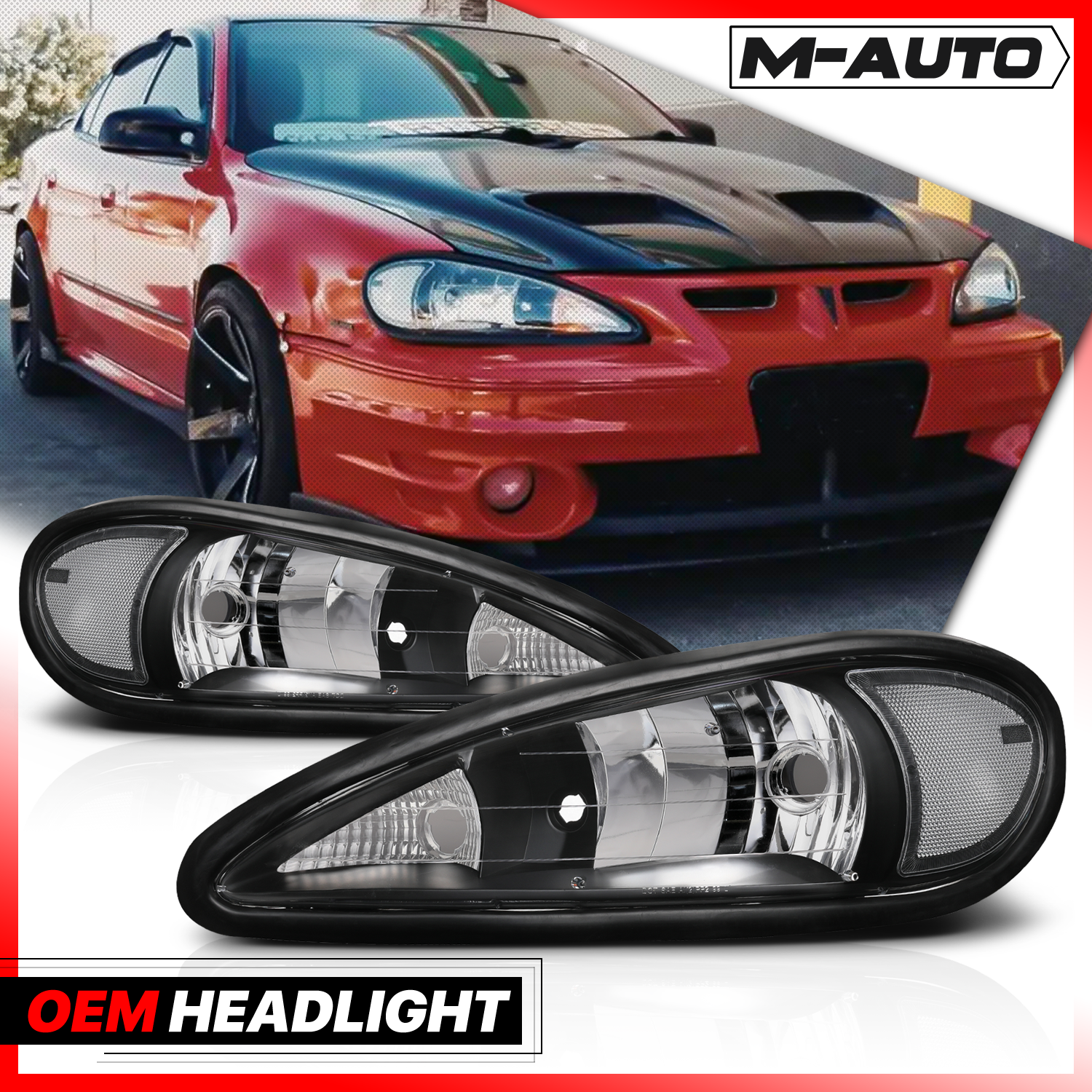 Factory Style Headlights (Black)<br>99-05 Pontiac Grand Am