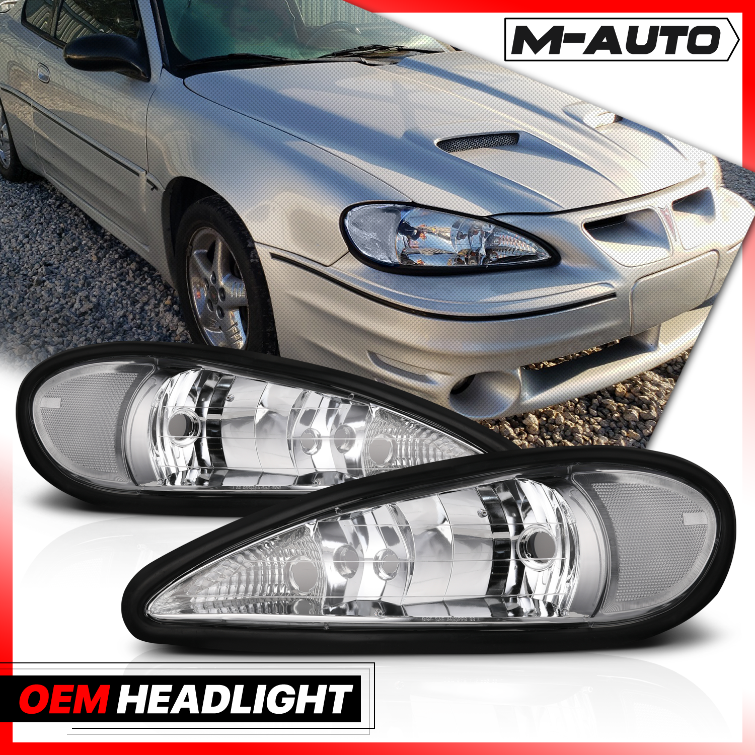 Factory Style Headlights (Chrome)<br>99-05 Pontiac Grand Am