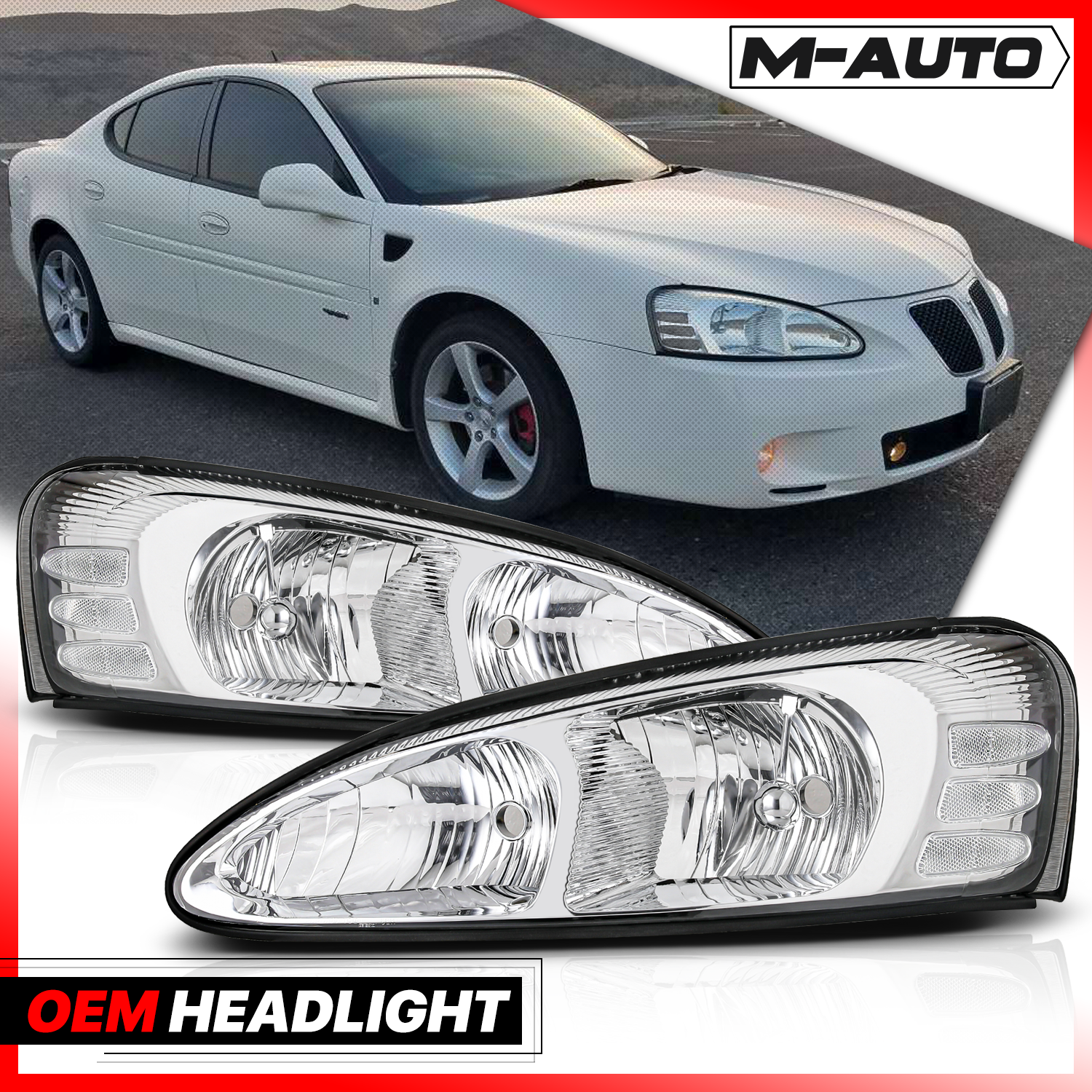 Factory Style Headlights (Chrome)<br>04-08 Pontiac Grand Prix