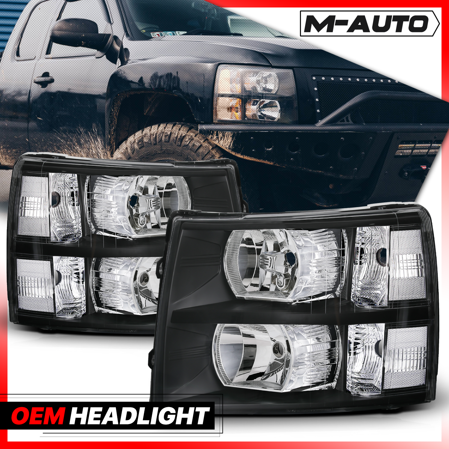 Factory Style Headlights (Black)<br>07-14 Chevy Silverado