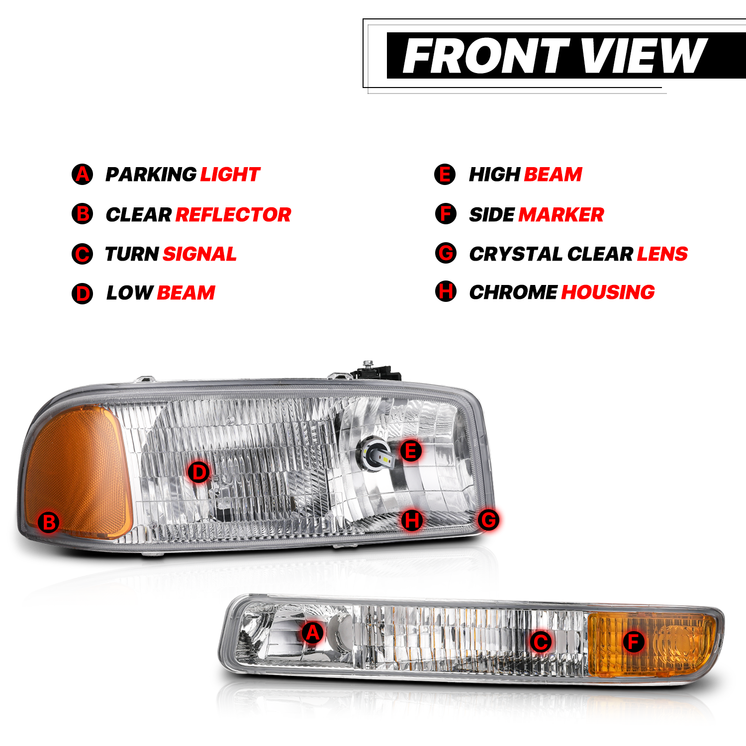 Factory Replacement Headlight w/LED Bulbs<br>99-07 GMC Sierra/Yukon XL