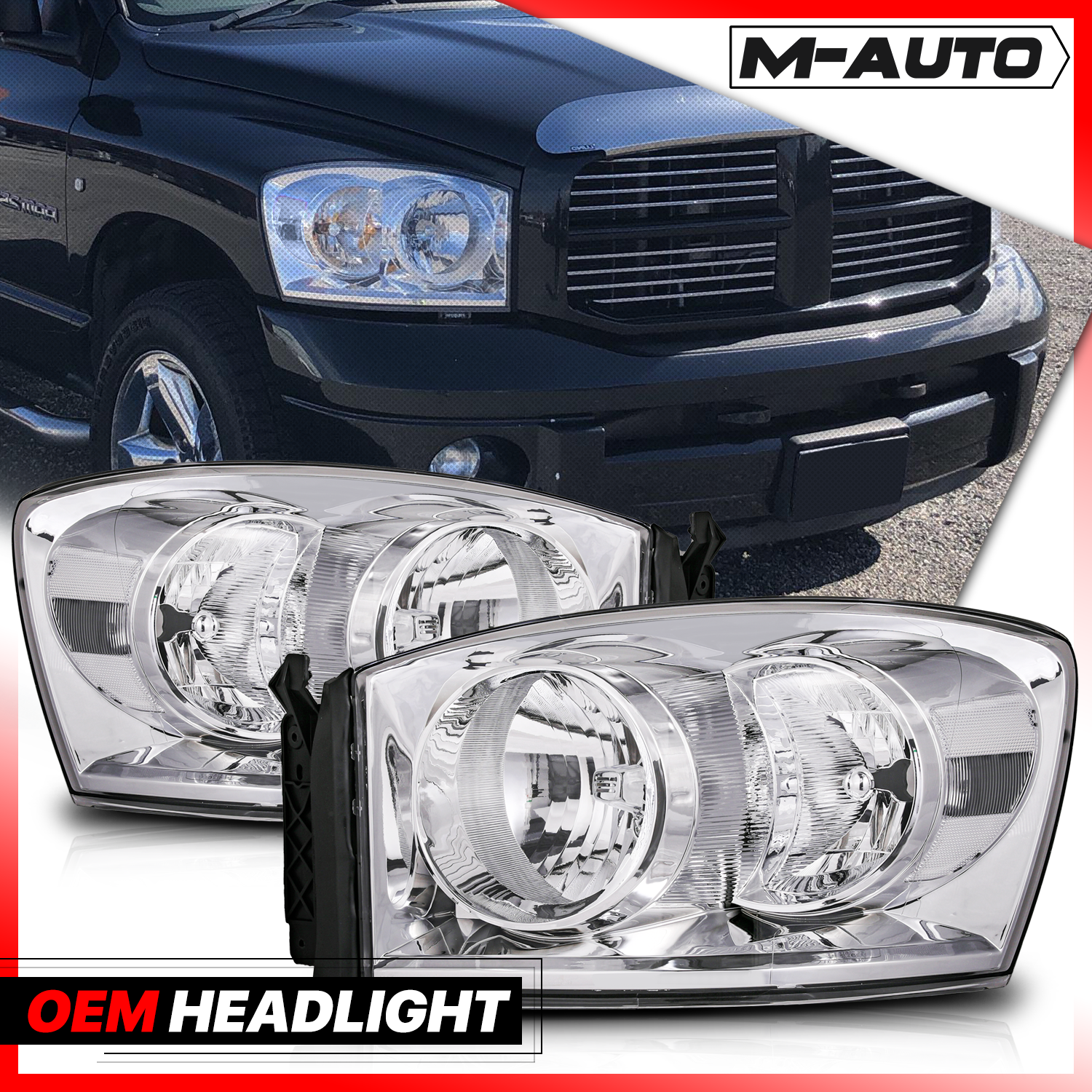 Factory Style Headlights (Chrome)<br>06-09 Dodge Ram 1500/2500/3500