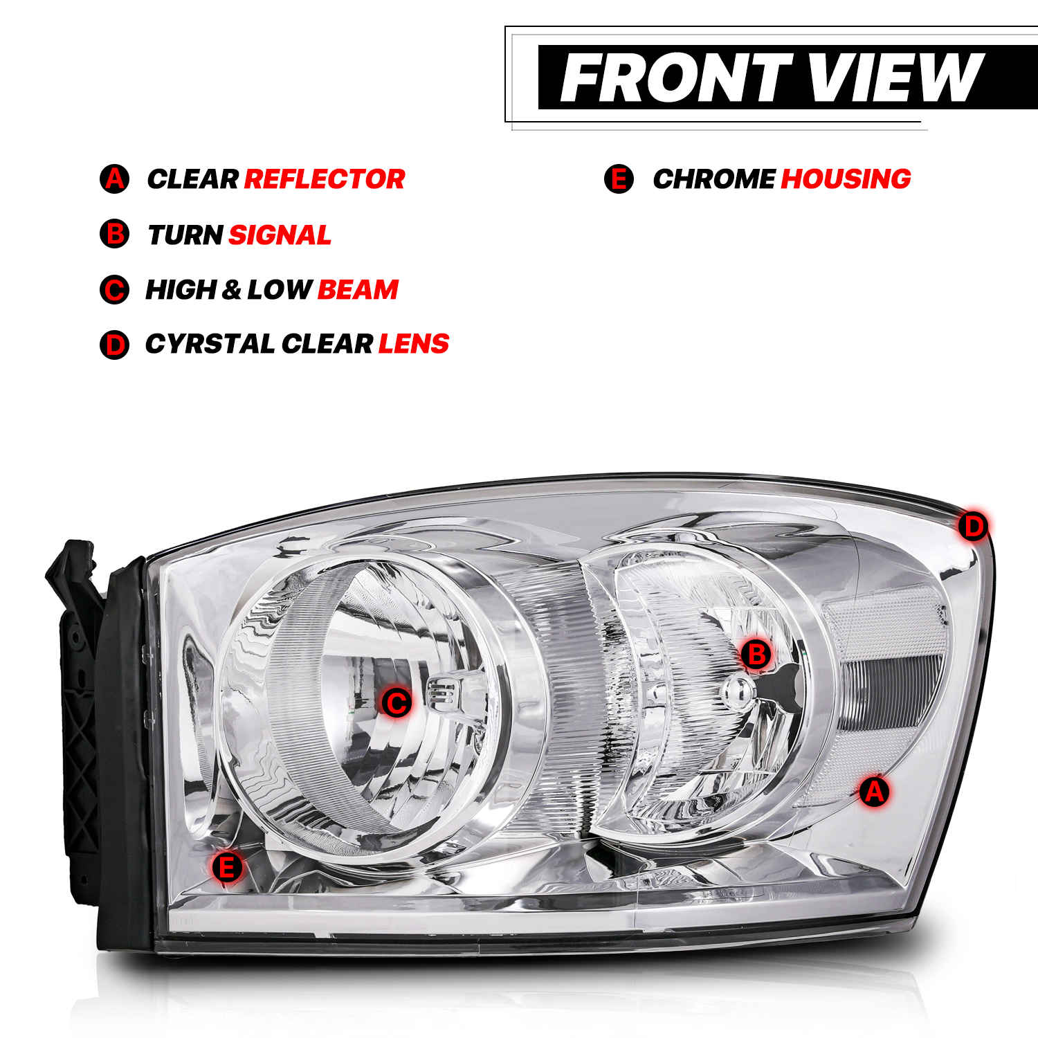 Factory Style Headlights (Chrome)<br>06-09 Dodge Ram 1500/2500/3500