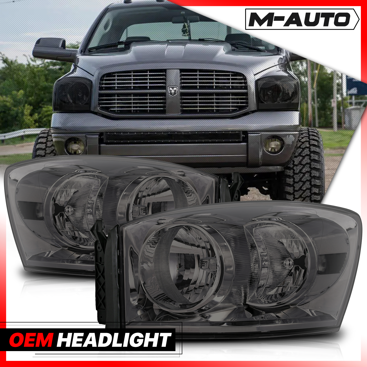 Factory Style Headlights (Smoked)<br>06-09 Dodge Ram 1500/2500/3500