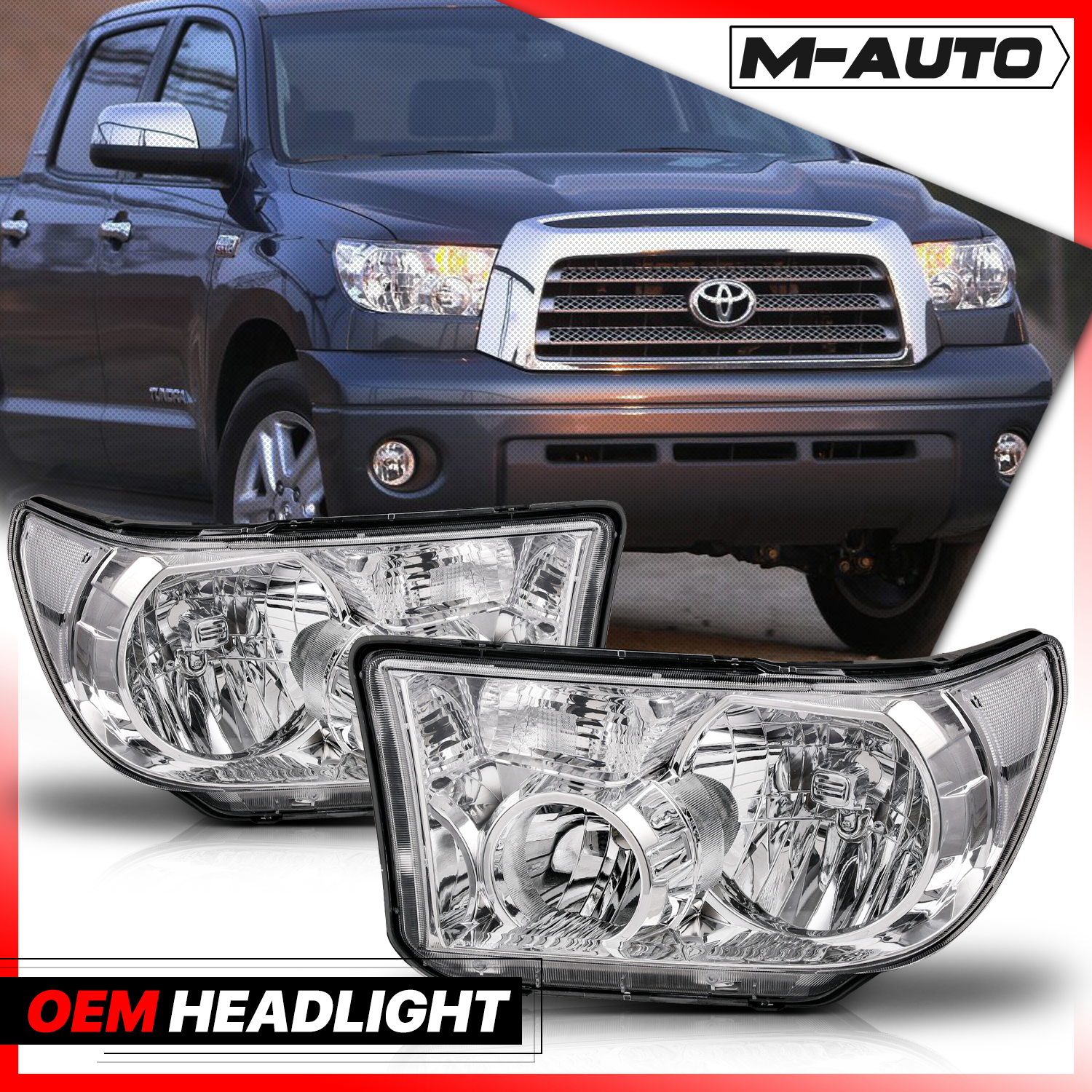 Factory Style Headlights (Chrome)<br>07-13 Toyota Tundra, 08-17 Sequoia