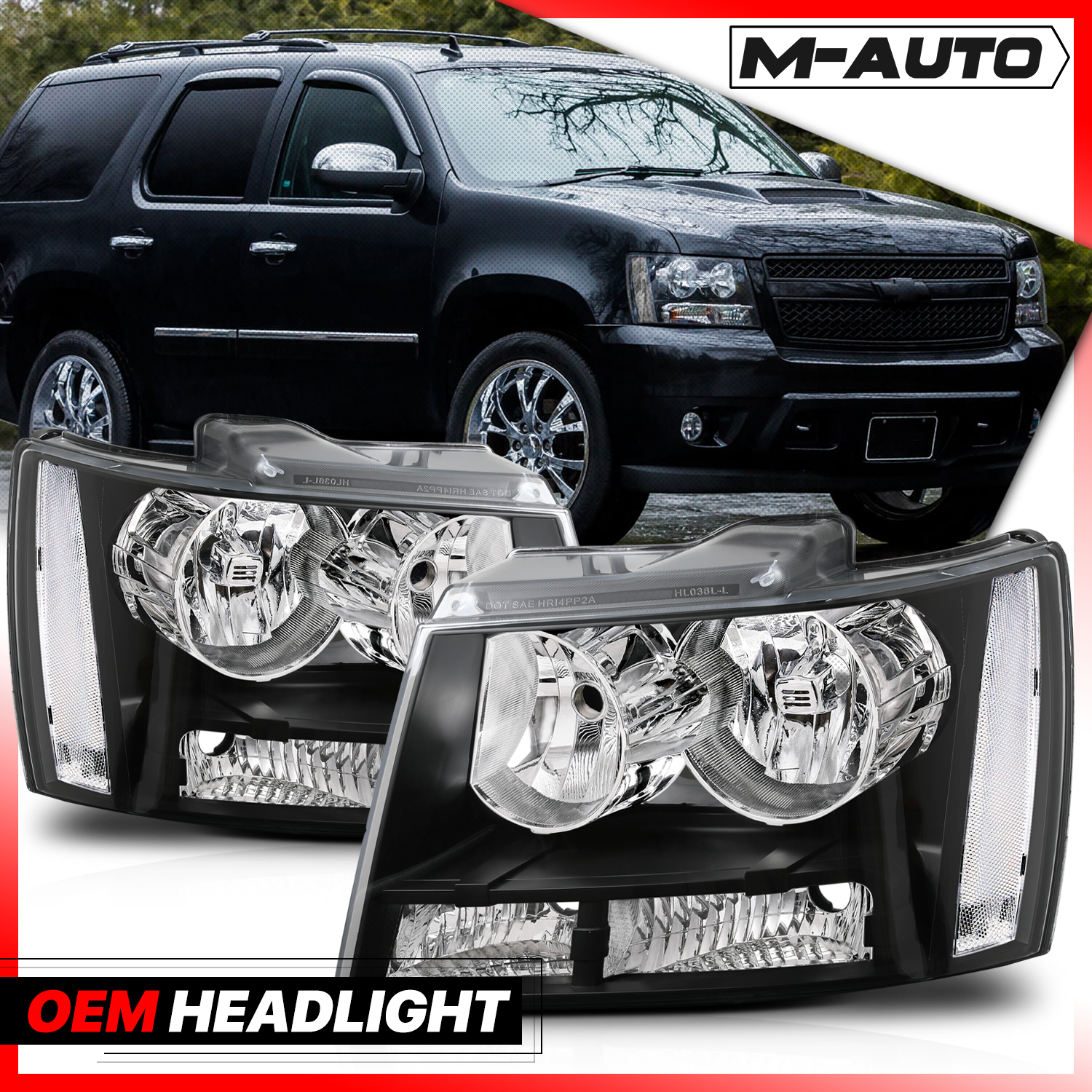 Factory Style Headlights (Black)<br>07-14 Chevy Suburban, Tahoe, Avalanche