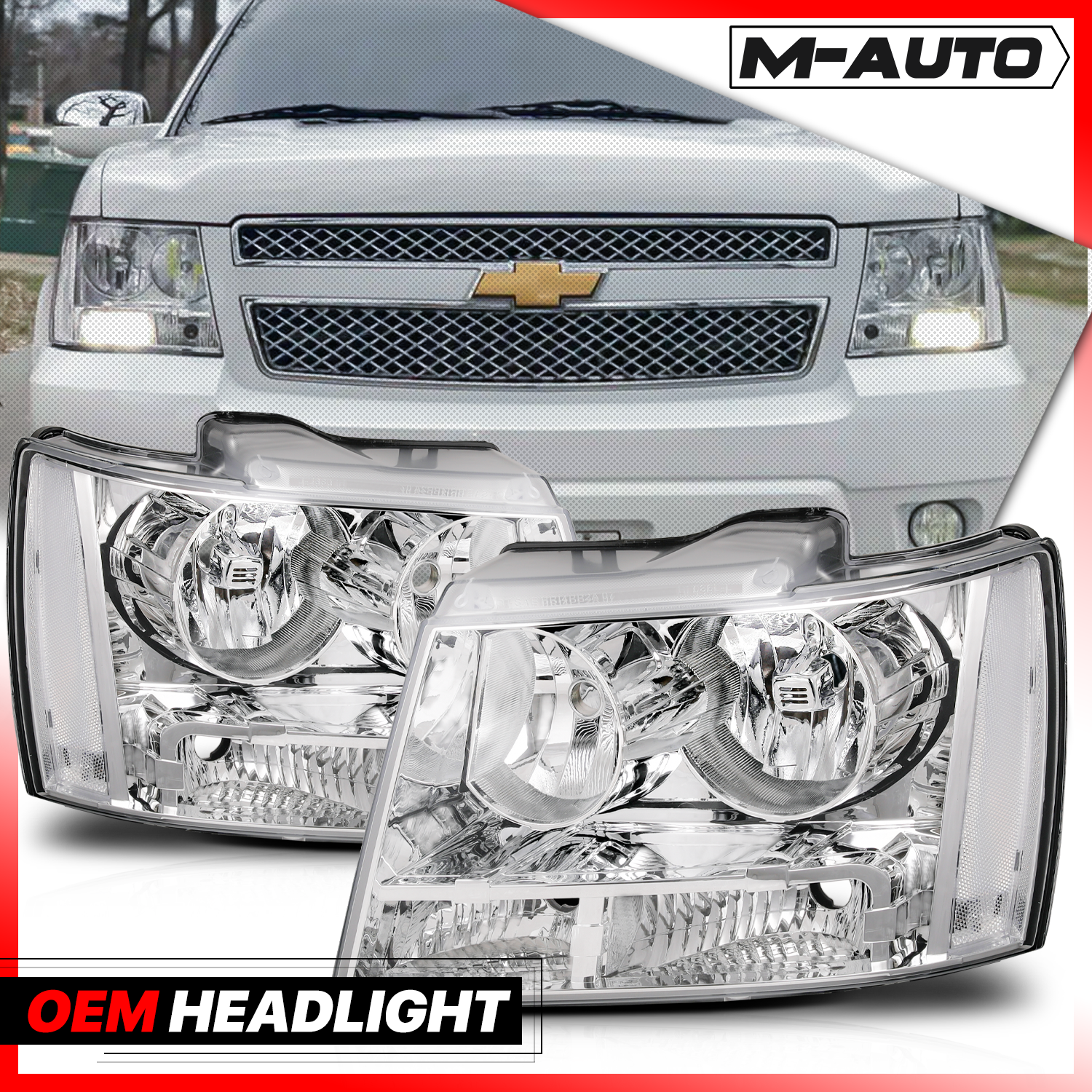 Factory Style Headlights (Chrome)<br>07-14 Chevy Suburban, Tahoe, Avalanche