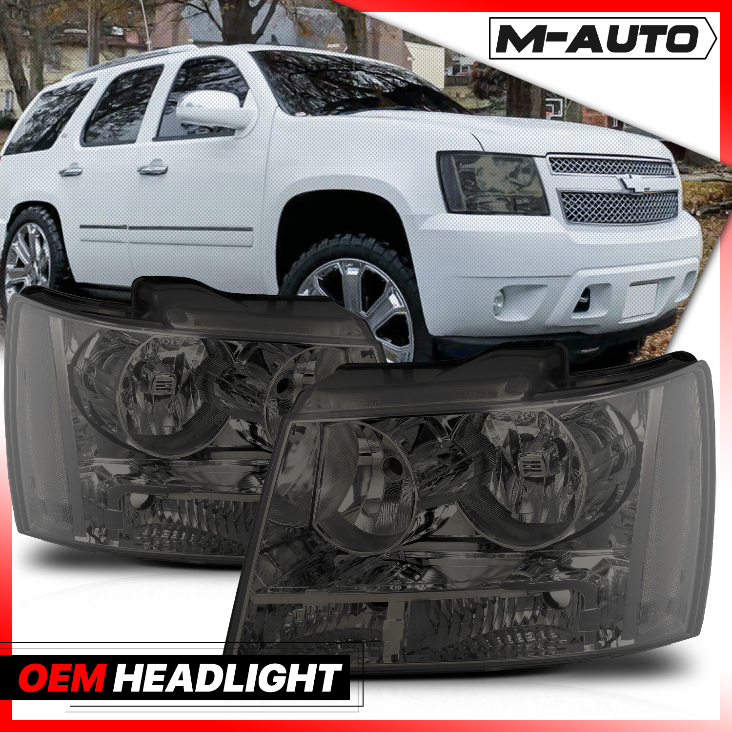 Factory Style Headlights (Smoked)<br>07-14 Chevy Suburban, Tahoe, Avalanche