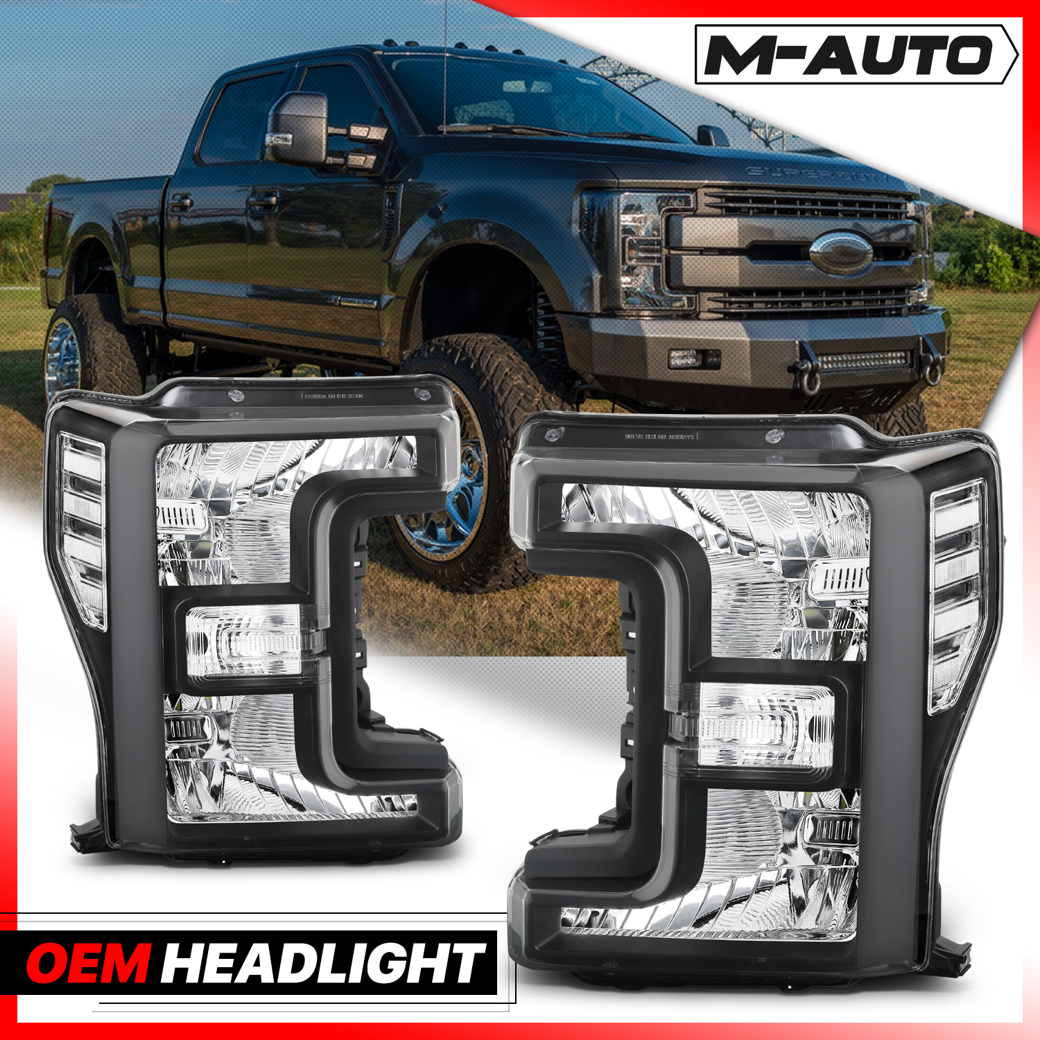 Factory Style Headlights (Black)<br>17-19 Ford F250 - F550 Super Duty XL, XLT