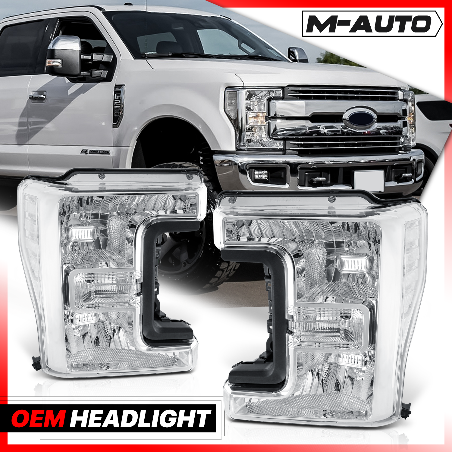 Factory Style Headlights (Chrome)<br>17-19 Ford F250 - F550 Super Duty XL, XLT