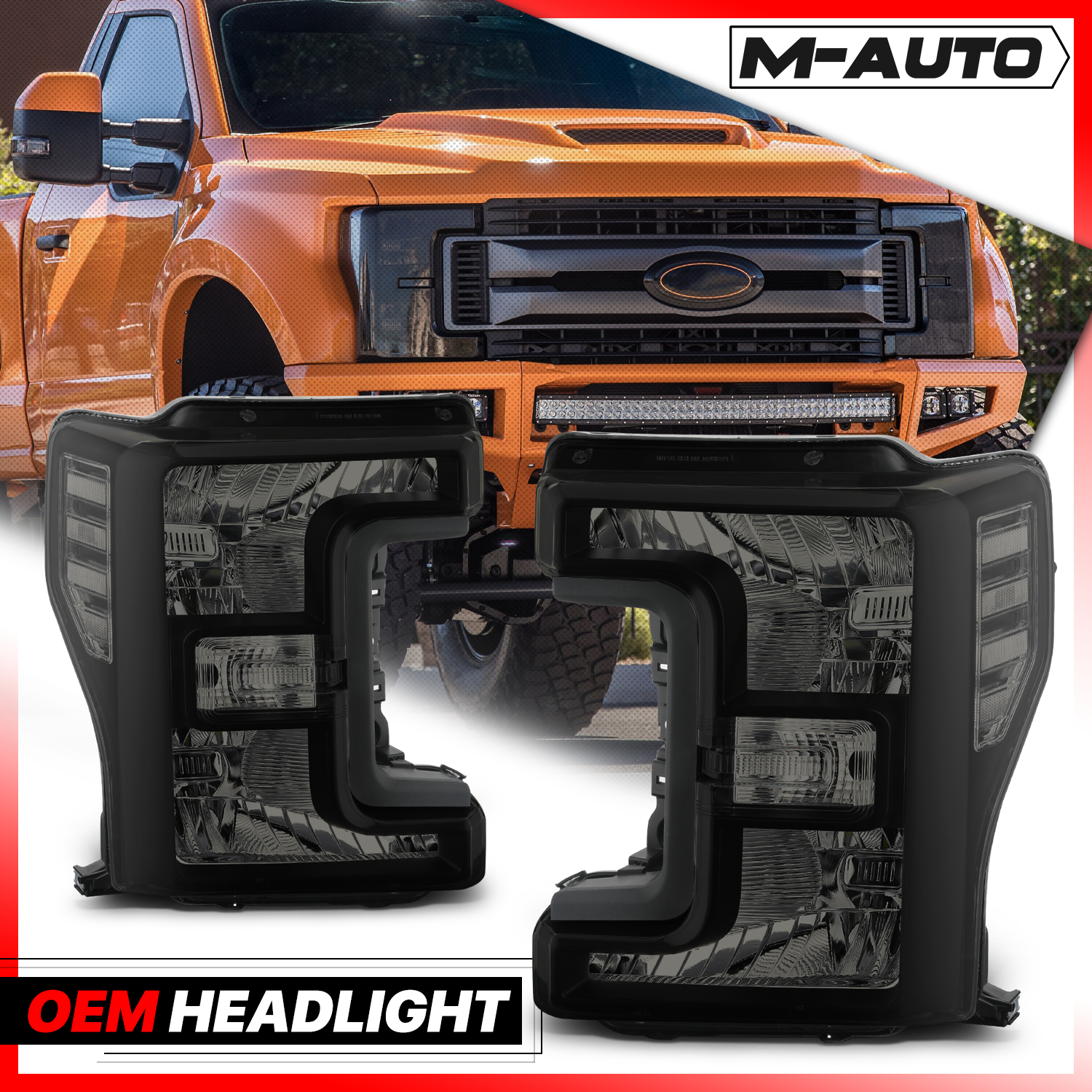 Factory Style Headlights (Smoked)<br>17-19 Ford F250 - F550 Super Duty XL, XLT