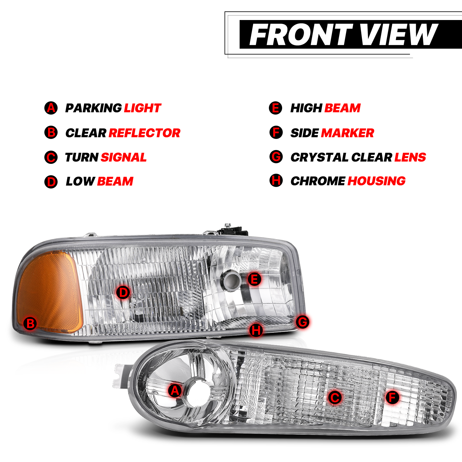 Factory Replacement Headlights<br>01-07 GMC Sierra/Yukon XL Denali