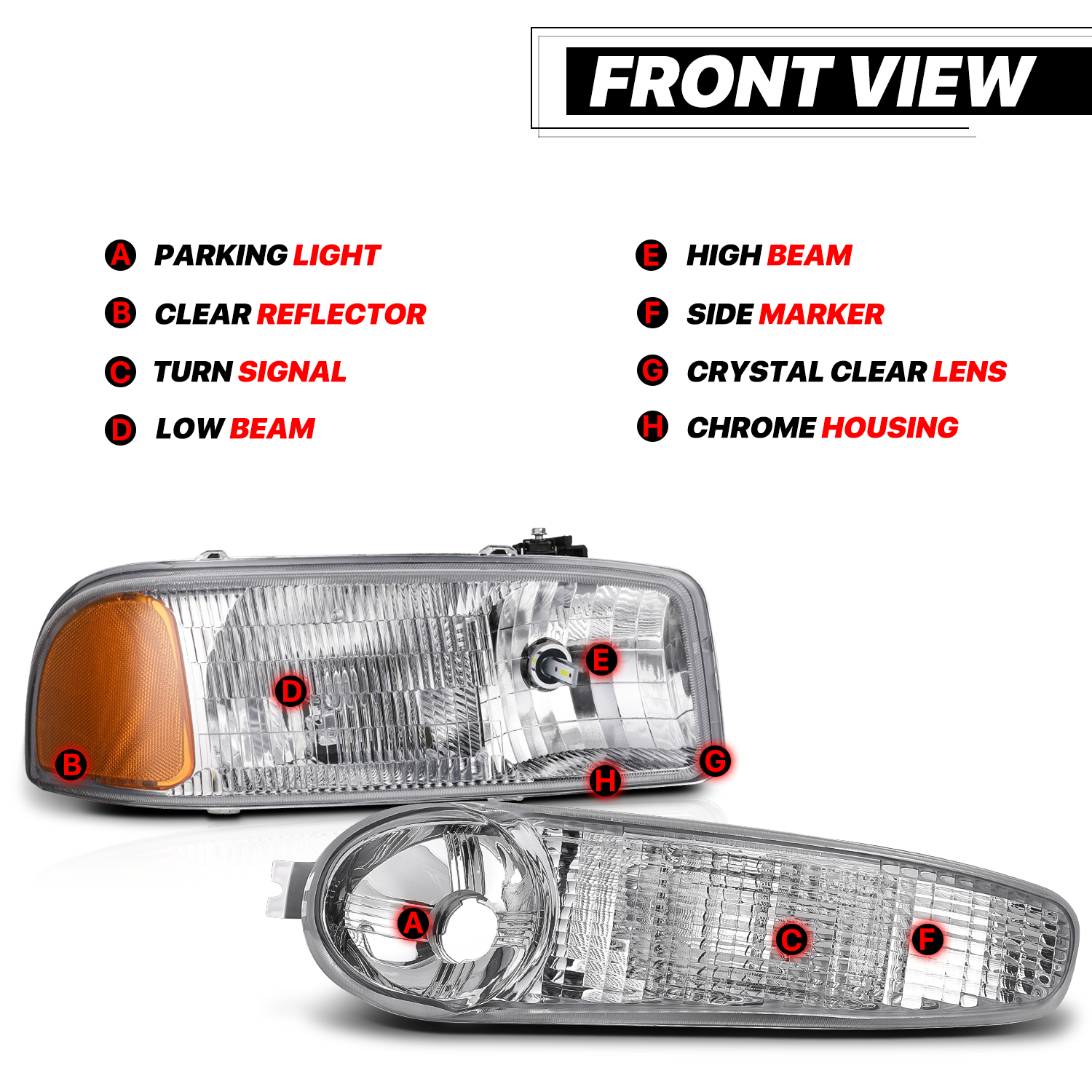 Factory Replacement Headlights w/LED Bulbs <br>01-07 GMC Sierra/Yukon XL Denali