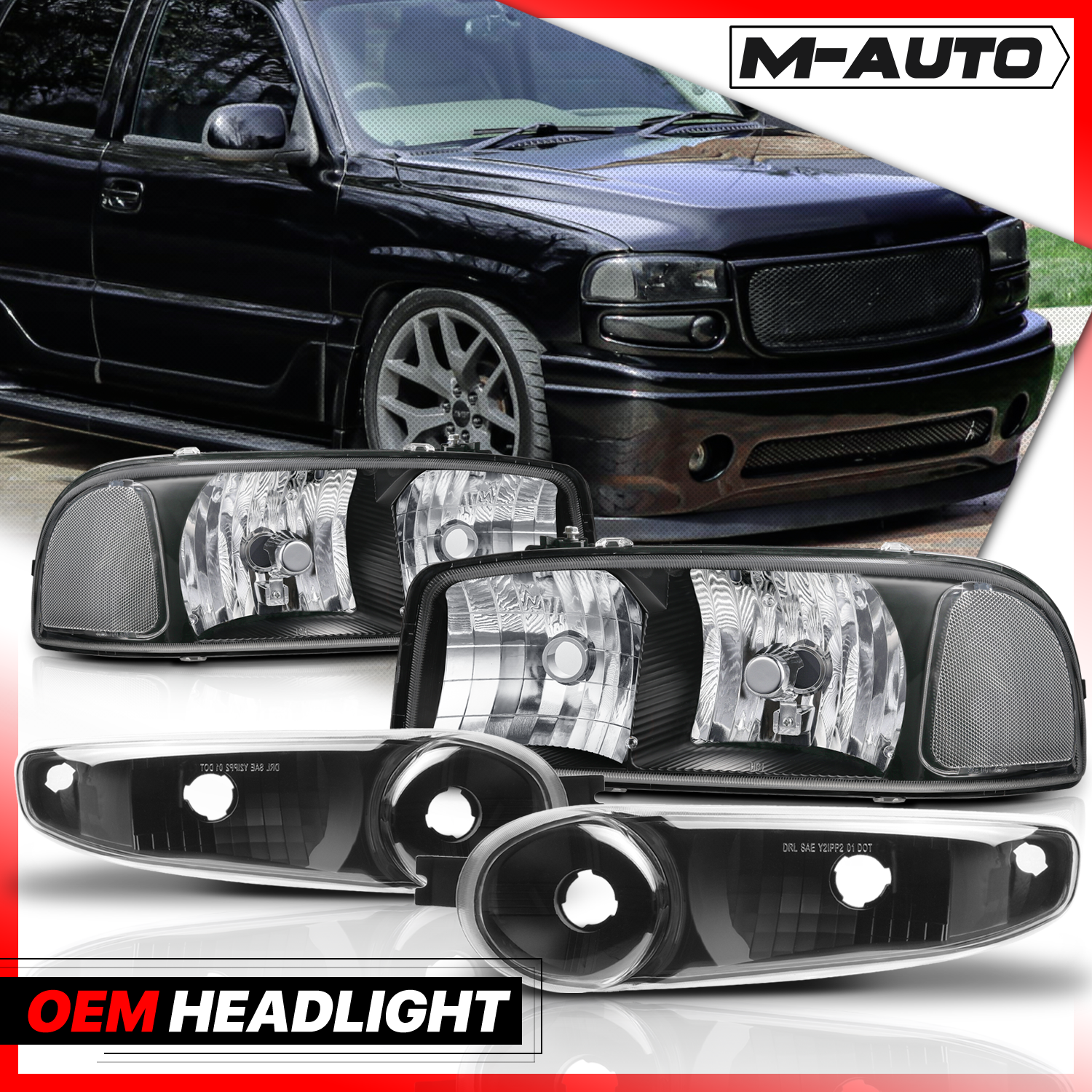 Factory Style Headlights (Black)<br>01-06 GMC Sierra/Yukon XL Denali