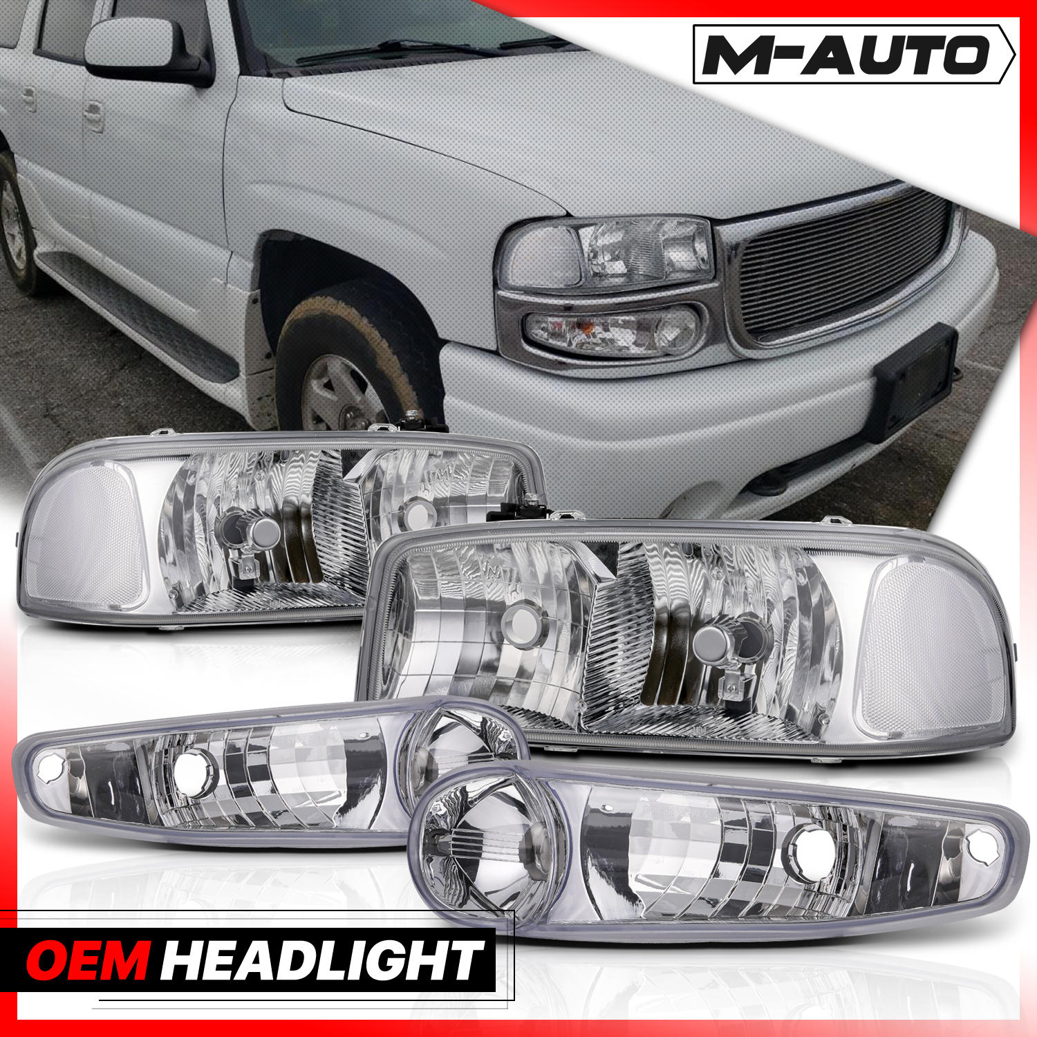 Factory Style Headlights (Chrome)<br>01-06 GMC Sierra/Yukon XL Denali