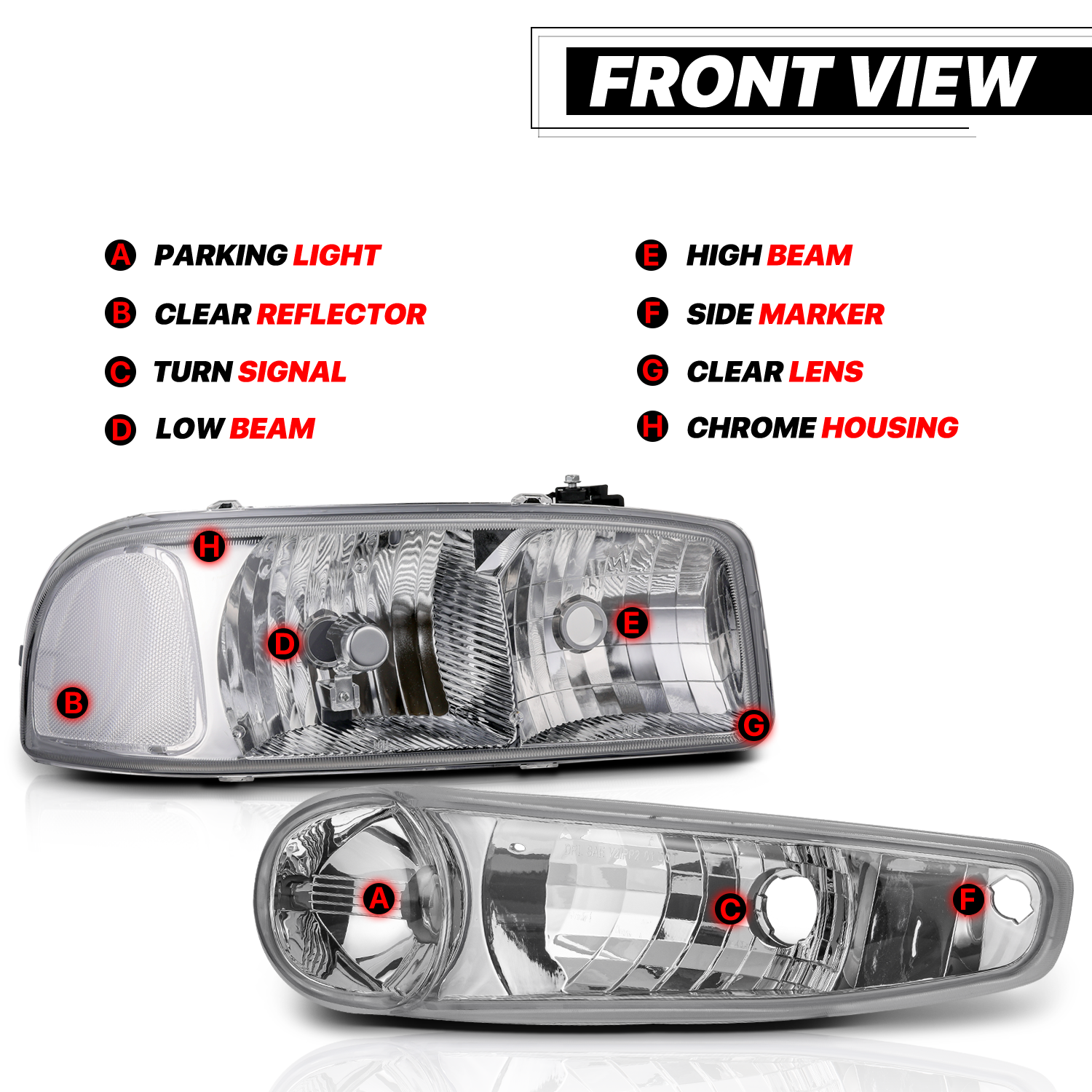 Factory Style Headlights (Chrome)<br>01-06 GMC Sierra/Yukon XL Denali