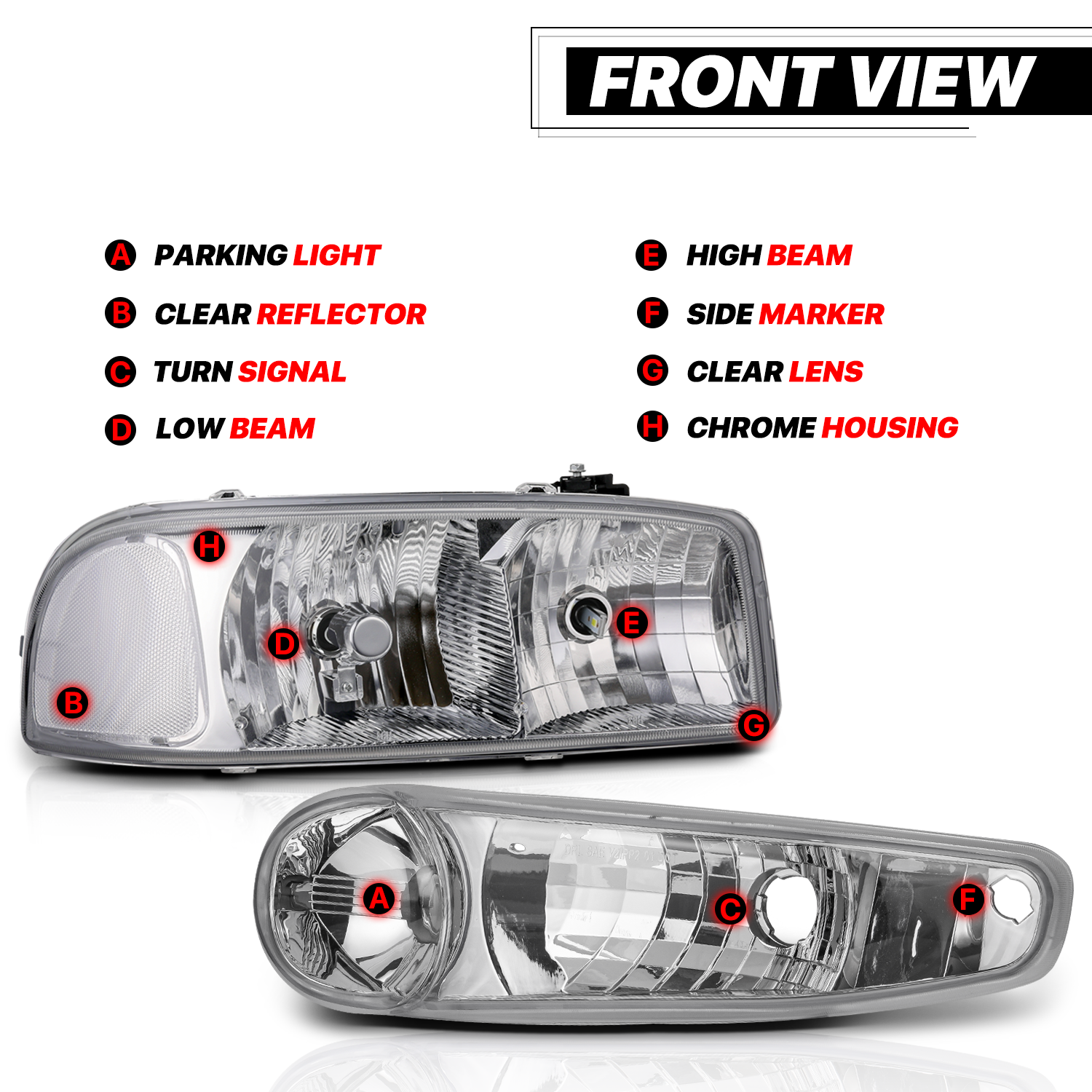 Factory Style Headlights w/LED Bulbs (Chrome)<br>01-06 GMC Sierra/Yukon XL Denali