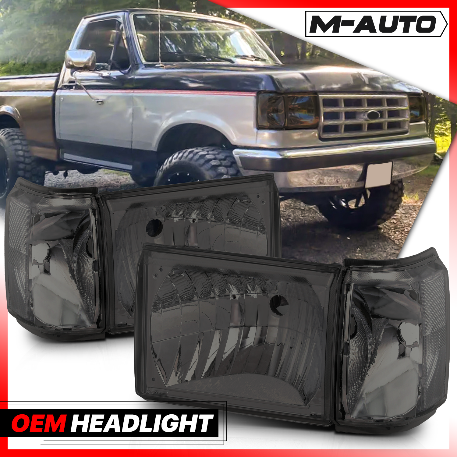 Factory Style Headlights (Smoked)<br>87-91 Ford F150, F250, F350, Bronco