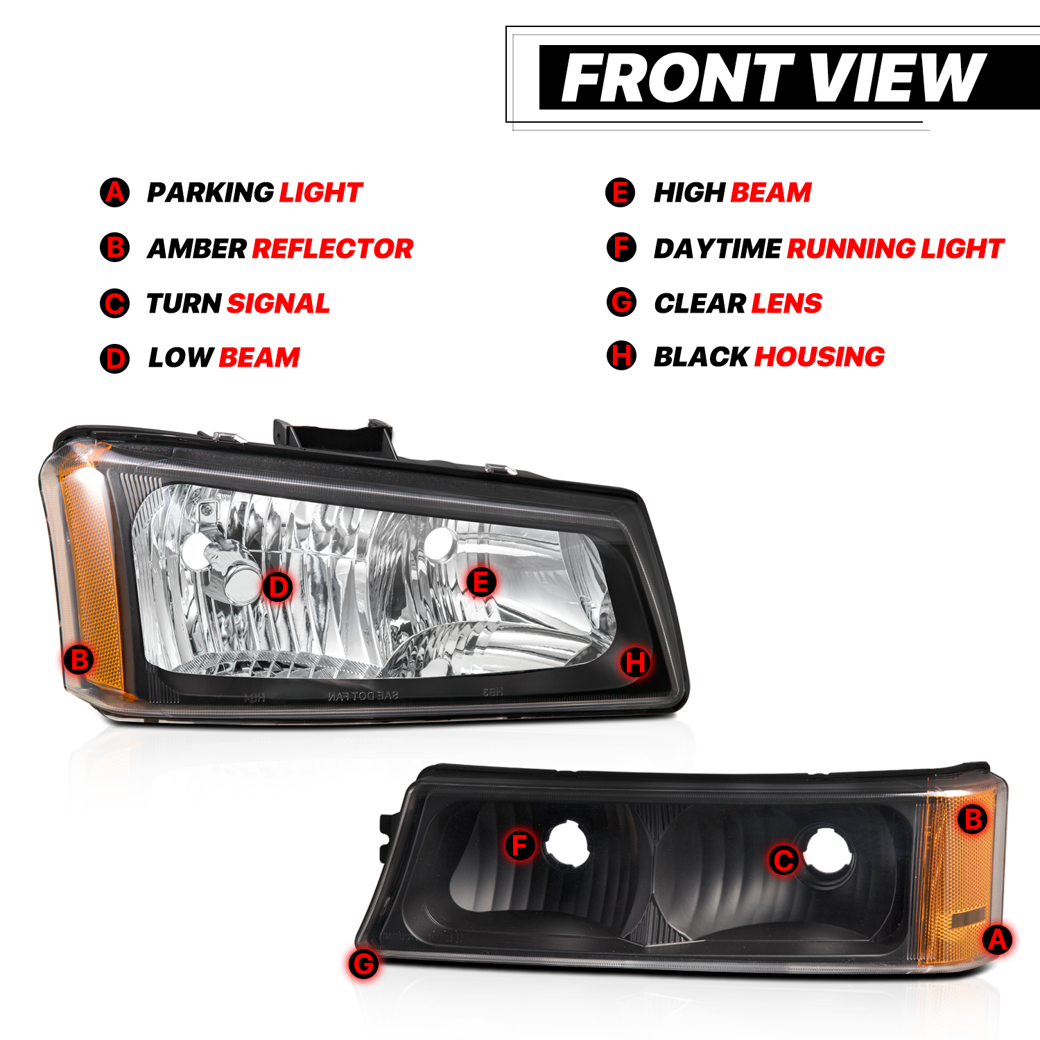 Factory Style Headlights (Black/Amber)<br>03-07 Chevy Silverado, Avalanche