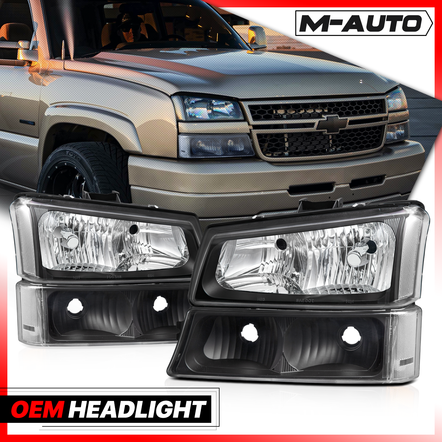 Factory Style Headlights (Black/Clear)<br>03-07 Chevy Silverado, Avalanche