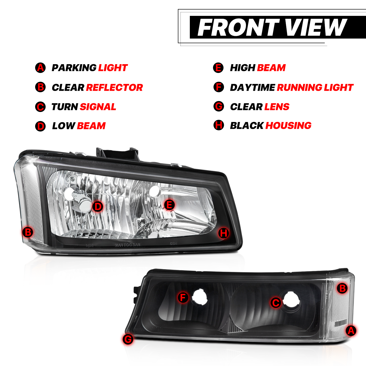 Factory Style Headlights (Black/Clear)<br>03-07 Chevy Silverado, Avalanche