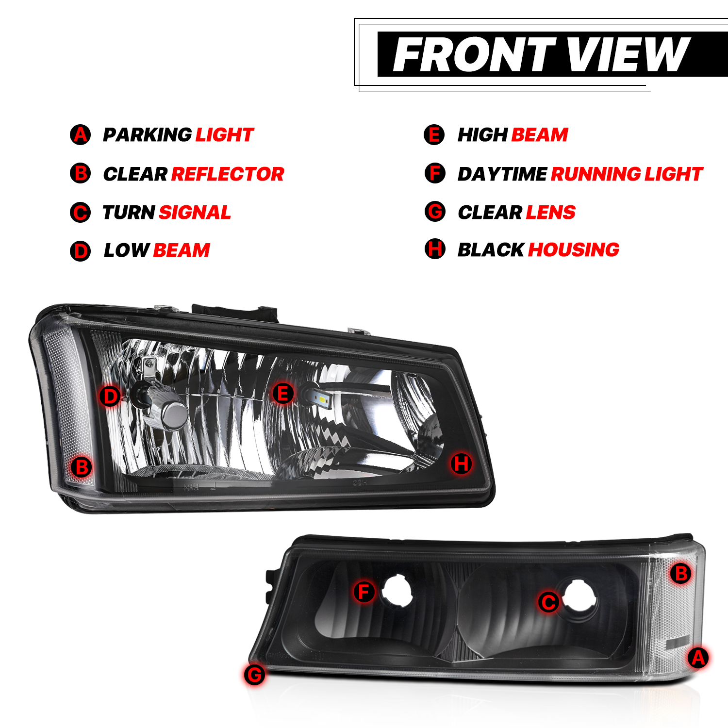 Factory Style Headlights w/LED Bulbs (Black/Clear)<br>03-07 Chevy Silverado, Avalanche