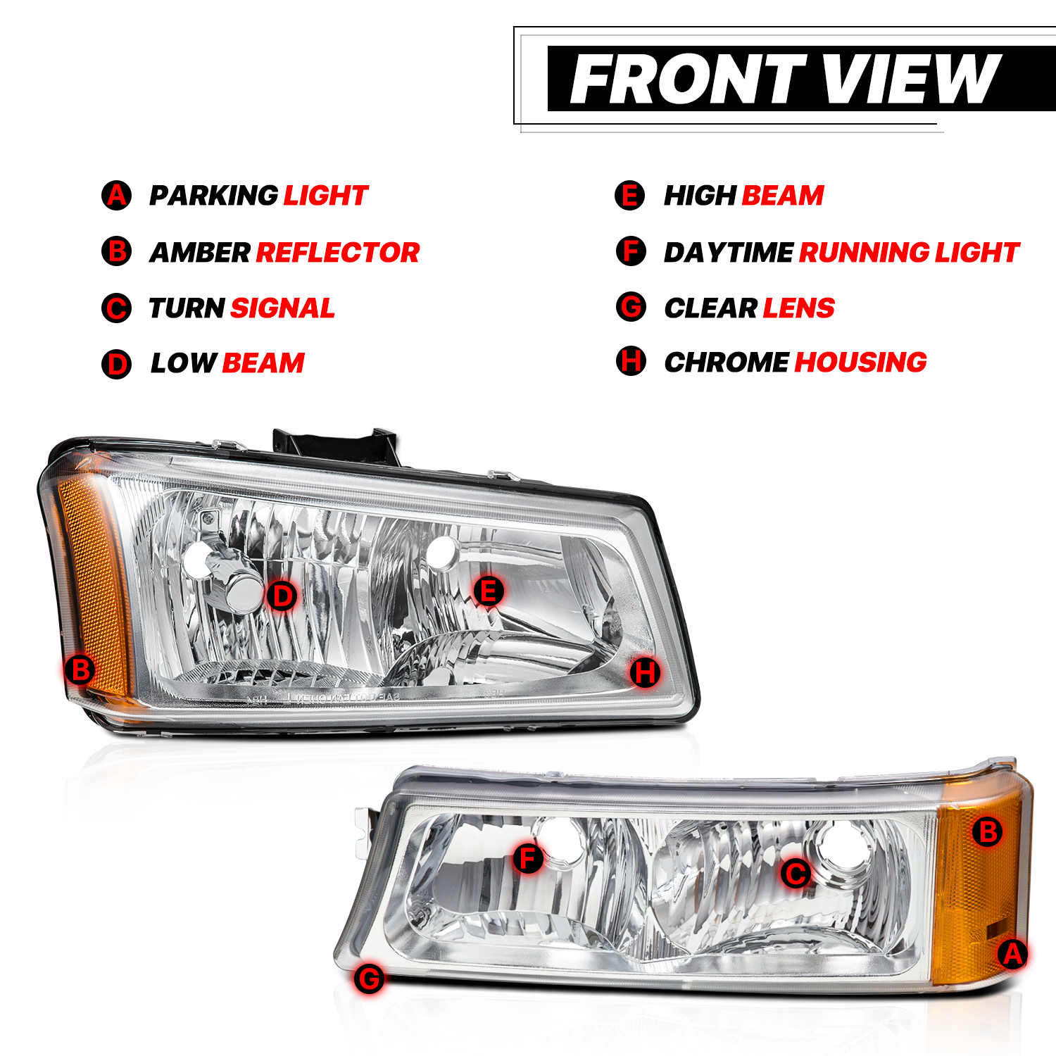 Factory Style Headlights (Chrome/Amber)<br>03-07 Chevy Silverado, Avalanche